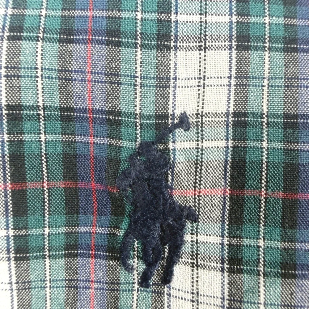 Ralph Lauren Plaid Button‎ Down Shirt Long Sleeve Cotton Green Blue Boys Size M